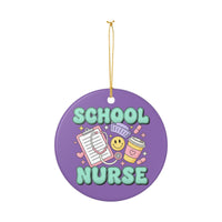 Load image into Gallery viewer, "School Nurse" Ceramic Ornament 1 — Single‑Sided 3.5" School Nurse Gift with Stethoscope &amp; Tools | Printed On Demand