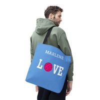 Load image into Gallery viewer, "LOVE Pickleball" 1 - Pink - Canvas Tote 18" x 18" - PERSONALIZED
