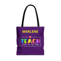 Load image into Gallery viewer, "Teach Them To Be Kind" 2 - Canvas Tote 18" x 18" - PERSONALIZED