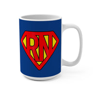 Load image into Gallery viewer, "RN" Superhero Shield Ceramic Mug — 15oz Nurse Coffee Cup | Printed On Demand • Perfect Nurse Gift