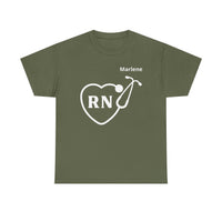 Load image into Gallery viewer, "RN Stethoscope Heart" 1 - Gildan 5000 Heavy Cotton Tee - PERSONALIZED