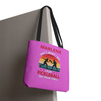 Load image into Gallery viewer, "That's What I Do I Play Pickleball and I Know Things" 2 - Canvas Tote 18" x 18" - PERSONALIZED