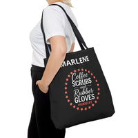 Load image into Gallery viewer, "Coffee Scrubs &amp; Rubber Gloves" 3 - Canvas Tote 18" x 18" - PERSONALIZED