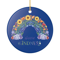 Load image into Gallery viewer, "Choose Kindness" Floral Rainbow Ornament 1 — Single‑Sided Ceramic Keepsake | Printed On Demand, Teacher &amp; Holiday Gift