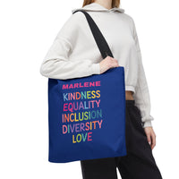 Load image into Gallery viewer, "Kindness Equality Inclusion Diversity Love" 1 - Canvas Tote 18" x 18" - PERSONALIZED