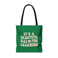 Load image into Gallery viewer, "It's a Beautiful Day For Learning" 1 - Canvas Tote 18" x 18"