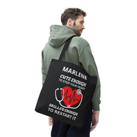 Load image into Gallery viewer, "Cute Enough To Stop Your Heart Skilled Enough To Restart It" 1 - Canvas Tote 18" x 18" - PERSONALIZED
