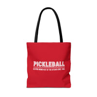 Load image into Gallery viewer, "Pickleball Keeping Women Out Of The Kitchen Since 1965" 1 - Canvas Tote 18" x 18"