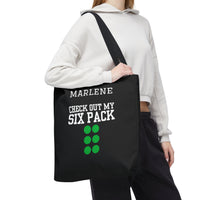 Load image into Gallery viewer, "Check Out My Six Pack" 1 - Canvas Tote 18" x 18" - PERSONALIZED