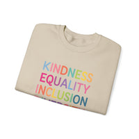 Load image into Gallery viewer, "Kindness Equality Inclusion Diversity Love" 1 - Gildan 18000 Crewneck Sweatshirt