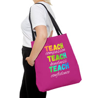 Load image into Gallery viewer, "Teach Compassion. Teach Kindness. Teach Confidence." 3 - Canvas Tote 18" x 18"