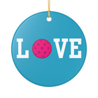 Load image into Gallery viewer, "LOVE Pickleball" 1 Pink - 3 Inch Ceramic Ornament Pickleball Gift