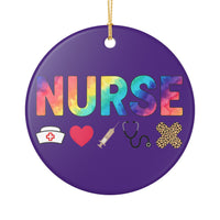 Load image into Gallery viewer, "Nurse" Tools Ceramic Ornament 1 — Single‑Sided 3.5" Nurse Gift with Stethoscope, Syringe &amp; Bandage | Printed On Demand
