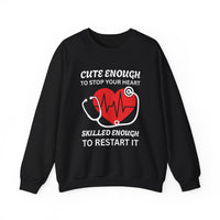 Load image into Gallery viewer, "Cute Enough To Stop Your Heart Skilled Enough To Restart It" 4 - Gildan 18000 Crewneck Sweatshirt