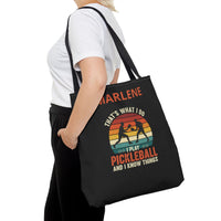 Load image into Gallery viewer, "That's What I Do I Play Pickleball and I Know Things" 1 - Canvas Tote 18" x 18" - PERSONALIZED