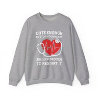 Load image into Gallery viewer, "Cute Enough To Stop Your Heart Skilled Enough To Restart It" 4 - Gildan 18000 Crewneck Sweatshirt