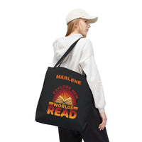 Load image into Gallery viewer, "Explore New Worlds Read" - Canvas Tote 18" x 18" - PERSONALIZED