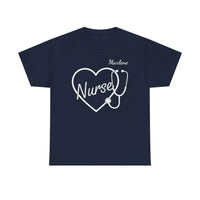 Load image into Gallery viewer, "Nurse Heart Stethoscope" 4 - Gildan 5000 Heavy Cotton Tee - PERSONALIZED