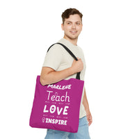 Load image into Gallery viewer, "Teach Love Inspire" 2 - Canvas Tote 18" x 18" - PERSONALIZED