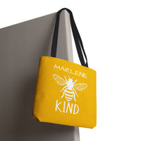 Load image into Gallery viewer, "Bee Kind" 2 - Canvas Tote 18" x 18" - PERSONALIZED