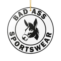 Load image into Gallery viewer, "Bad Ass Sportswear" 2 Single‑Sided Ceramic Ornament — Kicking Donkey Logo | Funny Gag Gift &amp; Stocking Stuffer (POD)