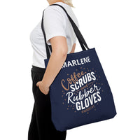 Load image into Gallery viewer, "Coffee Scrubs &amp; Rubber Gloves" 8 - Canvas Tote 18" x 18" - PERSONALIZED