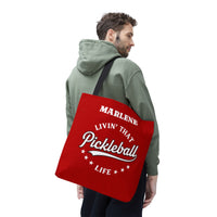 Load image into Gallery viewer, "Livin' That Pickleball Life" 2 - Canvas Tote 18" x 18" - PERSONALIZED