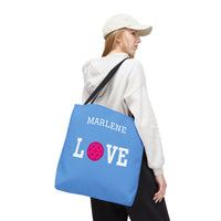 Load image into Gallery viewer, "LOVE Pickleball" 1 - Pink - Canvas Tote 18" x 18" - PERSONALIZED