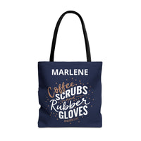 Load image into Gallery viewer, "Coffee Scrubs &amp; Rubber Gloves" 8 - Canvas Tote 18" x 18" - PERSONALIZED