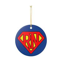 Load image into Gallery viewer, "RN" Superhero Shield Ceramic Ornament — “RN” Shield Design (Single‑Sided) | Nurse Gift &amp; Stocking Stuffer (Printed on Demand)
