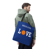 Load image into Gallery viewer, "LOVE Pickleball" 1 - Orange - Canvas Tote 18" x 18" - PERSONALIZED