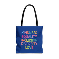 Load image into Gallery viewer, "Kindness Equality Inclusion Diversity Love" 1 - Canvas Tote 18" x 18"