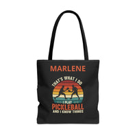 Load image into Gallery viewer, "That's What I Do I Play Pickleball and I Know Things" 1 - Canvas Tote 18" x 18" - PERSONALIZED