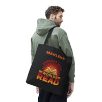 Load image into Gallery viewer, "Explore New Worlds Read" - Canvas Tote 18" x 18" - PERSONALIZED
