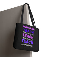 Load image into Gallery viewer, "Teach Compassion. Teach Kindness. Teach Confidence." 1 - Canvas Tote 18" x 18" - PERSONALIZED