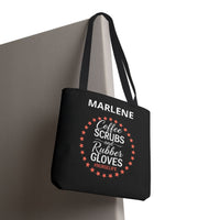Load image into Gallery viewer, "Coffee Scrubs &amp; Rubber Gloves" 3 - Canvas Tote 18" x 18" - PERSONALIZED