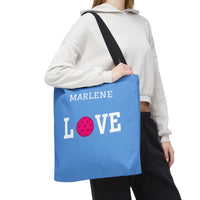 Load image into Gallery viewer, "LOVE Pickleball" 1 - Pink - Canvas Tote 18" x 18" - PERSONALIZED