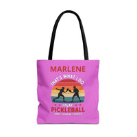 Load image into Gallery viewer, "That's What I Do I Play Pickleball and I Know Things" 2 - Canvas Tote 18" x 18" - PERSONALIZED