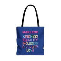 Load image into Gallery viewer, "Kindness Equality Inclusion Diversity Love" 1 - Canvas Tote 18" x 18" - PERSONALIZED
