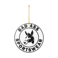 Load image into Gallery viewer, "Bad Ass Sportswear" 2 Single‑Sided Ceramic Ornament — Kicking Donkey Logo | Funny Gag Gift &amp; Stocking Stuffer (POD)