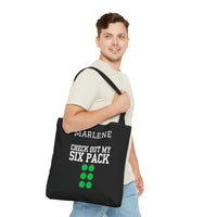 Load image into Gallery viewer, "Check Out My Six Pack" 1 - Canvas Tote 18" x 18" - PERSONALIZED