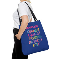 Load image into Gallery viewer, "Kindness Equality Inclusion Diversity Love" 1 - Canvas Tote 18" x 18" - PERSONALIZED