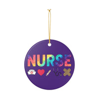 Load image into Gallery viewer, "Nurse" Tools Ceramic Ornament 1 — Single‑Sided 3.5" Nurse Gift with Stethoscope, Syringe &amp; Bandage | Printed On Demand