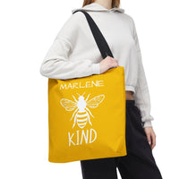 Load image into Gallery viewer, "Bee Kind" 2 - Canvas Tote 18" x 18" - PERSONALIZED