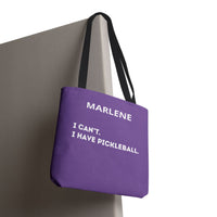 Load image into Gallery viewer, "Can't Pickleball" 1 - I Can't I Have Pickleball - Canvas Tote 18" x 18" - PERSONALIZED