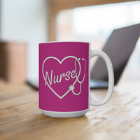 Load image into Gallery viewer, "Nurse" Heart Stethoscope 4 15oz Ceramic Mug Gift for Nurses Printed On Demand