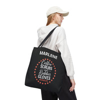 Load image into Gallery viewer, "Coffee Scrubs &amp; Rubber Gloves" 3 - Canvas Tote 18" x 18" - PERSONALIZED