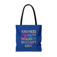 Load image into Gallery viewer, "Kindness Equality Inclusion Diversity Love" 1 - Canvas Tote 18" x 18"