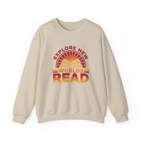 Load image into Gallery viewer, "Explore New Worlds READ" - Gildan 18000 Crewneck Sweatshirt
