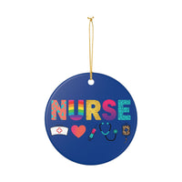 Load image into Gallery viewer, "Nurse" Tools Ceramic Ornament 2 — Single‑Sided 3.5" Nurse Gift with Stethoscope, Syringe &amp; Bandage | Printed On Demand